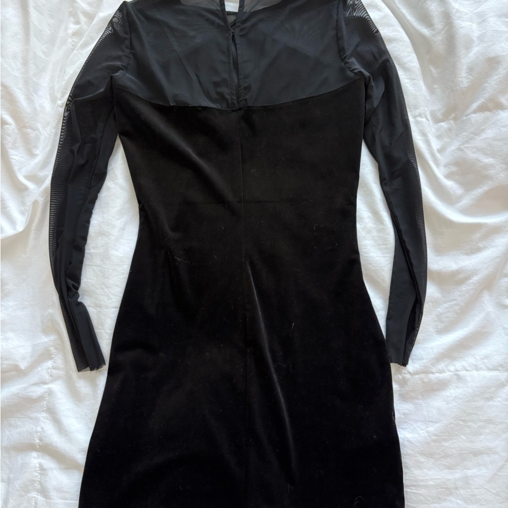 Mango Black Long-Sleeve Velvet Sheath Dress